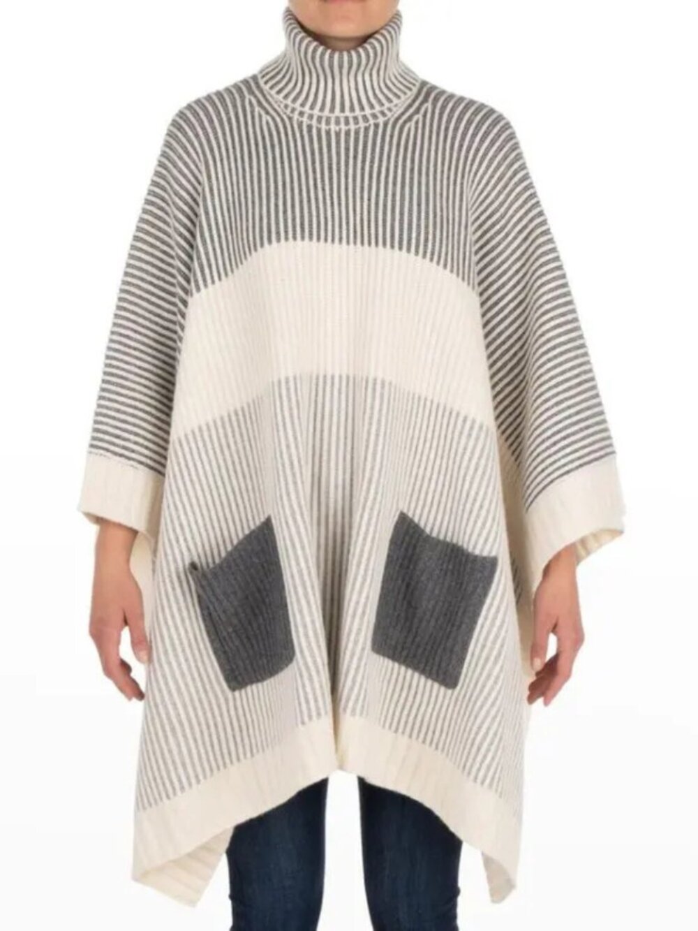 Naadam | Fisherman Colorblock Poncho White Grey Combo One Size